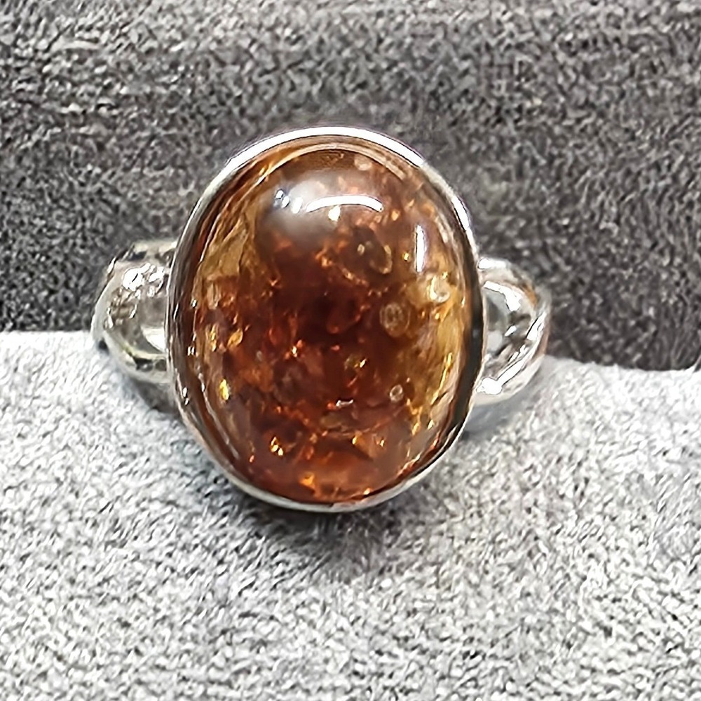 New Brown Sparkly Cabochon SilverTone Statement Ring Plus Size 10 Brown‎ Stone